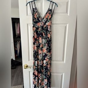 Navy blue floral cotton maxi dress